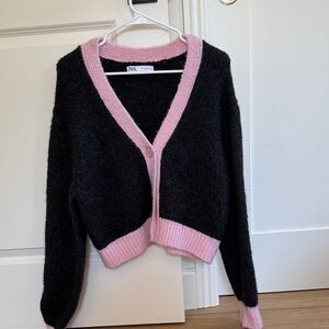 Zara Black and Pink Cardigan Sweater